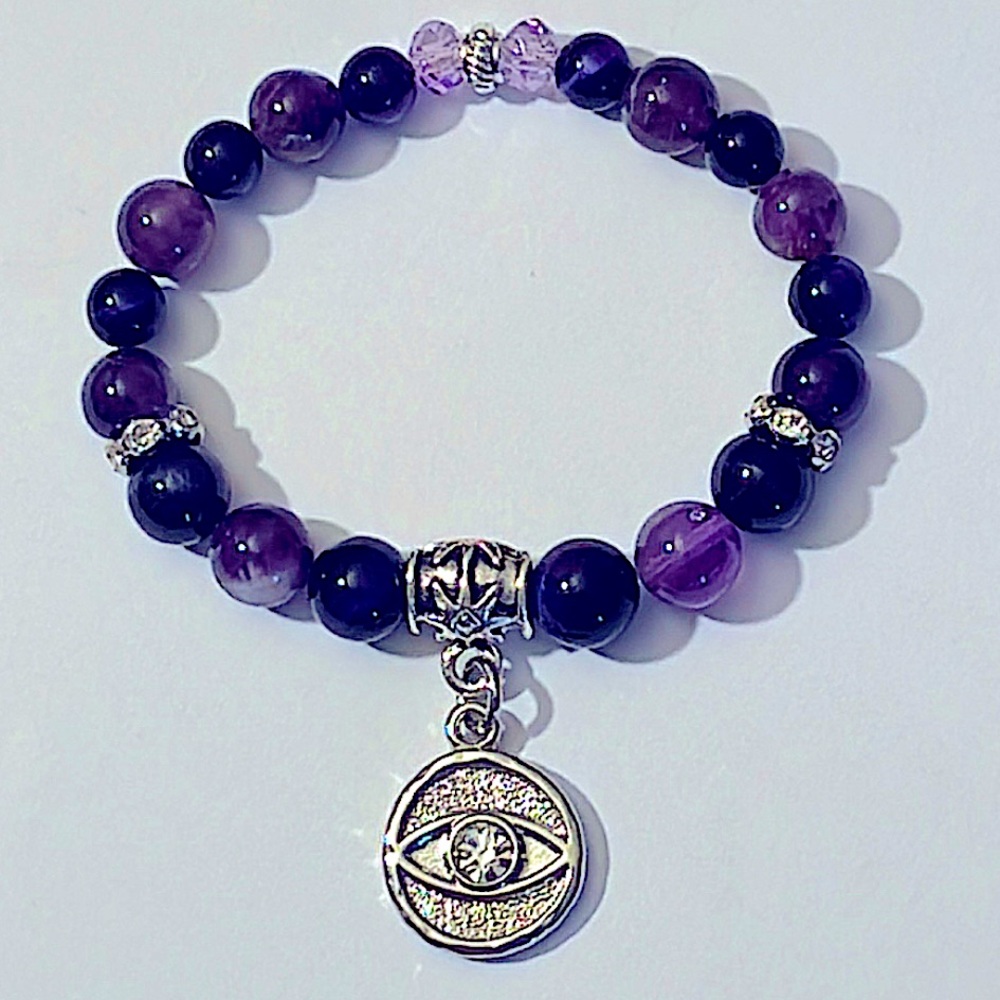 Amethyst, Purple Cats Eye, Swarovski Eye Amulet Bracelet 🔮✨